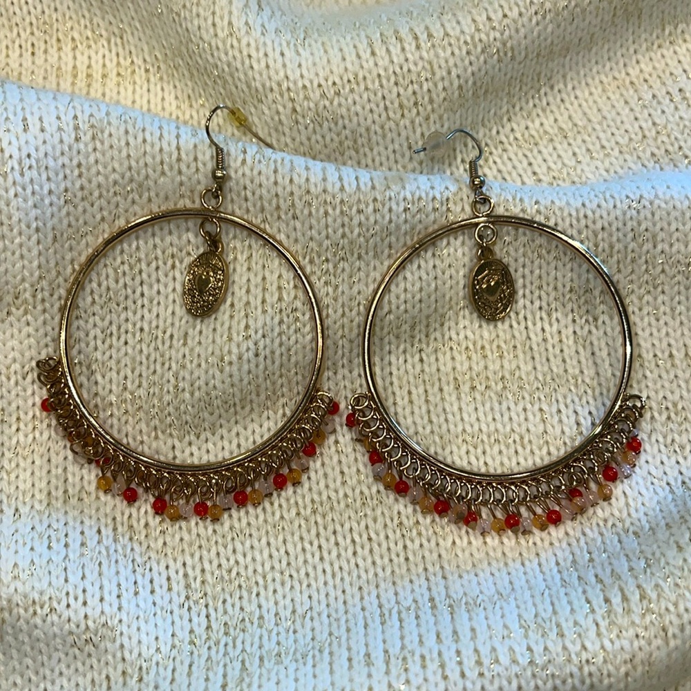 Gold-look Embellished French-Hook Earrings EUC